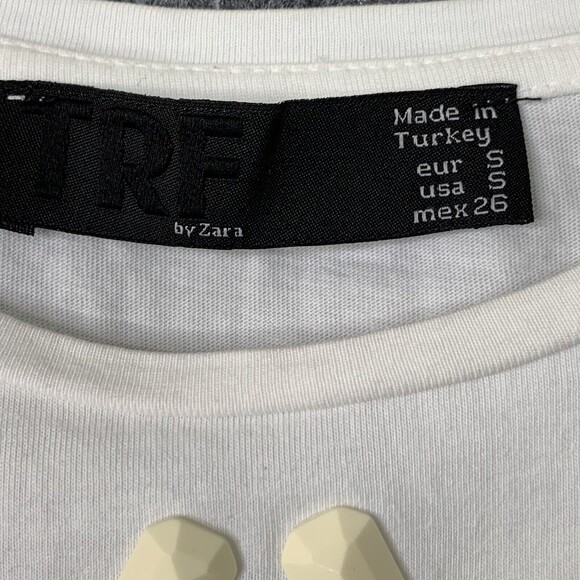 Zara TRF Short Sleeve Tee Top Women Small Embellished Neckline - Picture 4 of 7